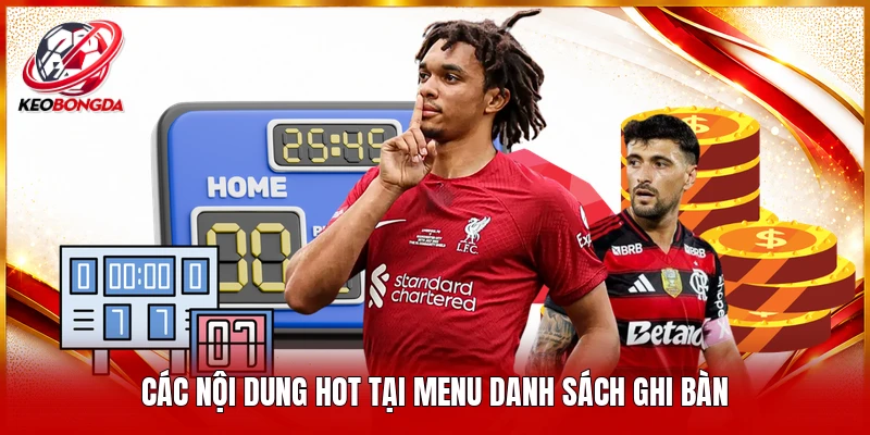 Các nội dung hot tại menu danh sách ghi bàn
